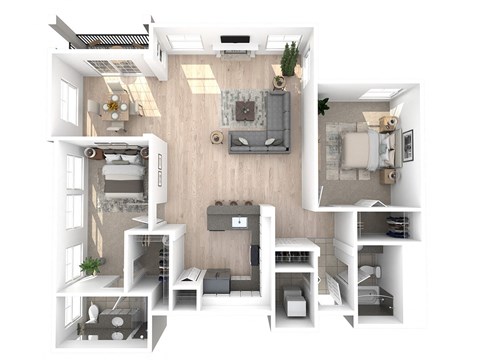 Floor plan for 2 beds, 2 baths, 1165 sqft
